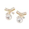 Inlaid Bow Pearl & Zircon Stud Earrings - High-End Feel