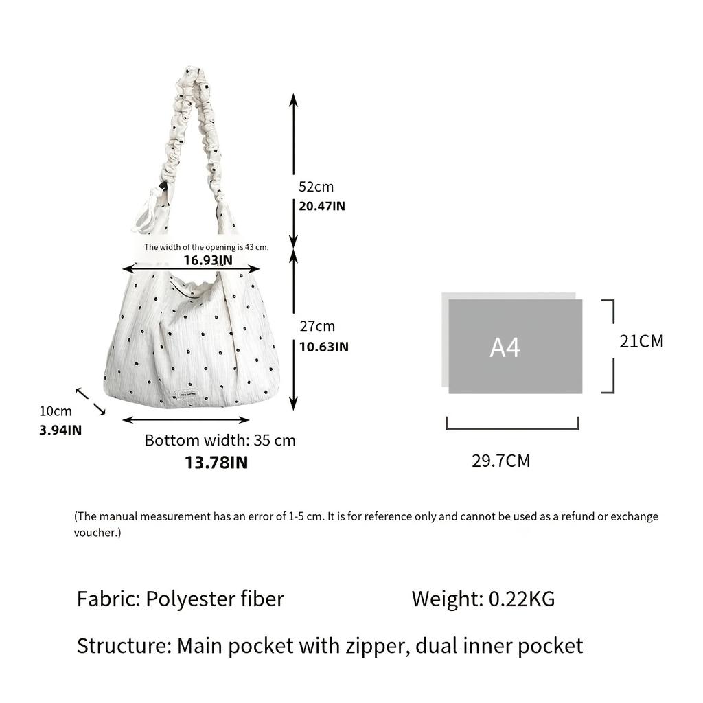 New Spring Floral Pleated Crossbody Bag, Large Capacity Korean Relaxed Tote, Fashionable Ladies' Shoulder Bag