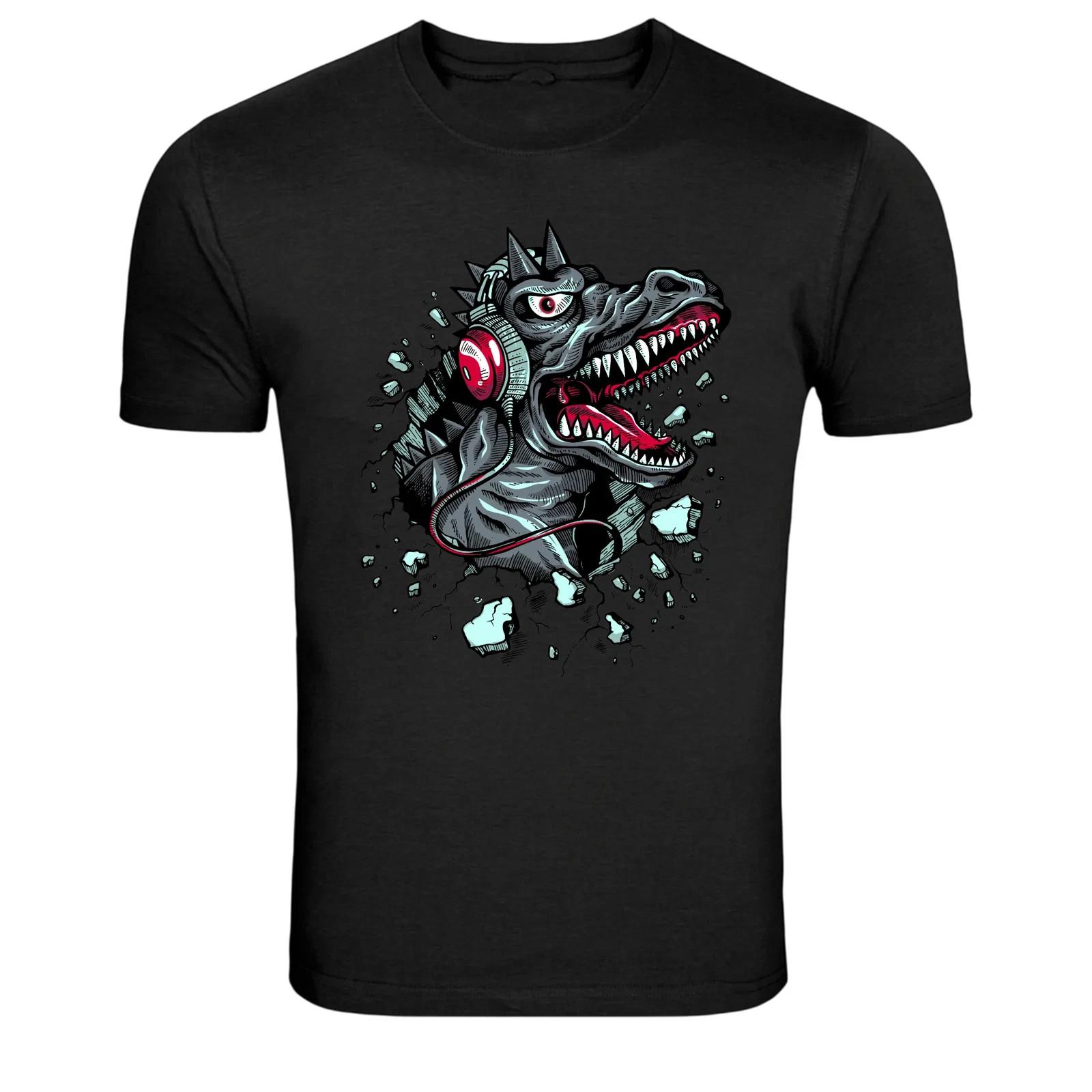 DJ Headphones T-Rex Dinosaur Graphic T-Shirt Funny Music Tee 4XL