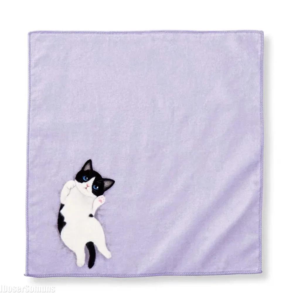 Small Milk Cat Handkerchief Small Hand Towel Cat Pattern Portable Sweat Catty Pocket Handkerchief Square Towel Japanese