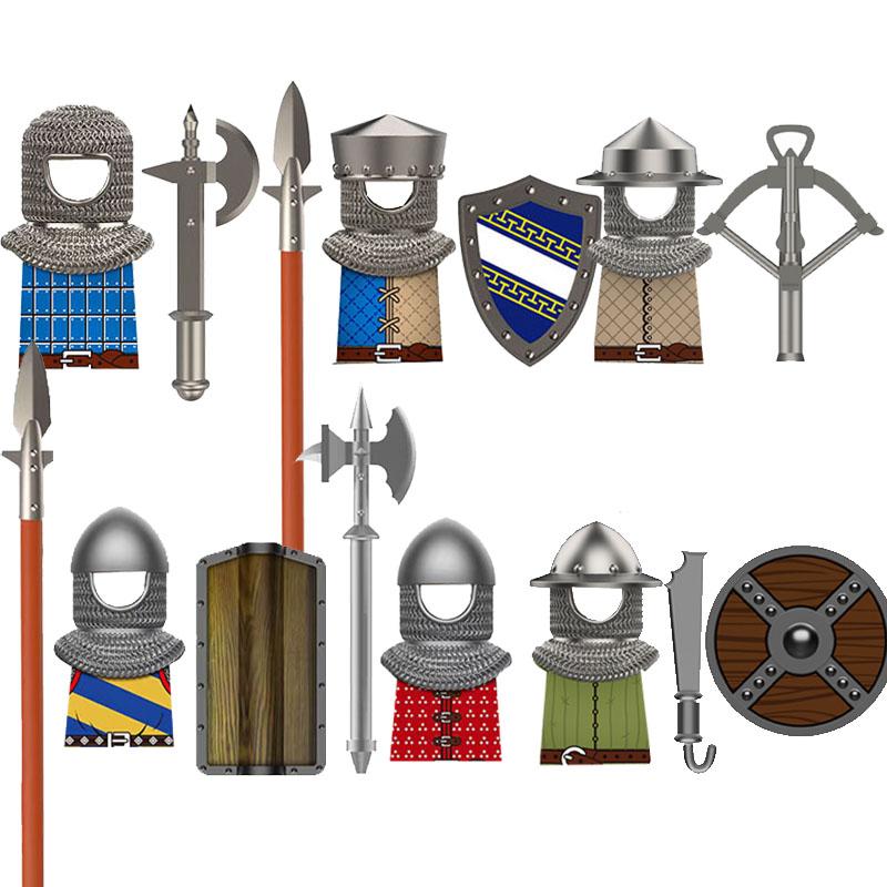 Medieval Building Blocks Accessories MOC Castles Dragon Knights Army Soldiers Warrior Helmets Shields Armors Axes Toy Gift S038