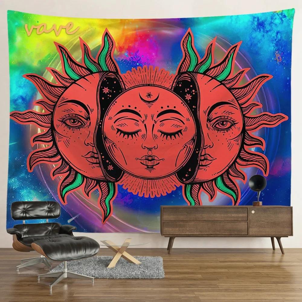 VIKAMA Mysterious Tarot Tapestry Sun Moon Mandala Wall Hanging for Meditation Witchcraft Altar Bohemian Home Decoration
