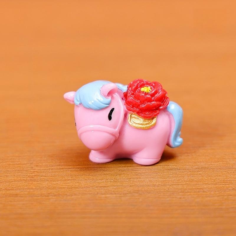 6 Piece Chinese Zodiacs Horse Miniature Figurine Resins Craft Desk Decors Ornaments for Home Office New Year Celebration