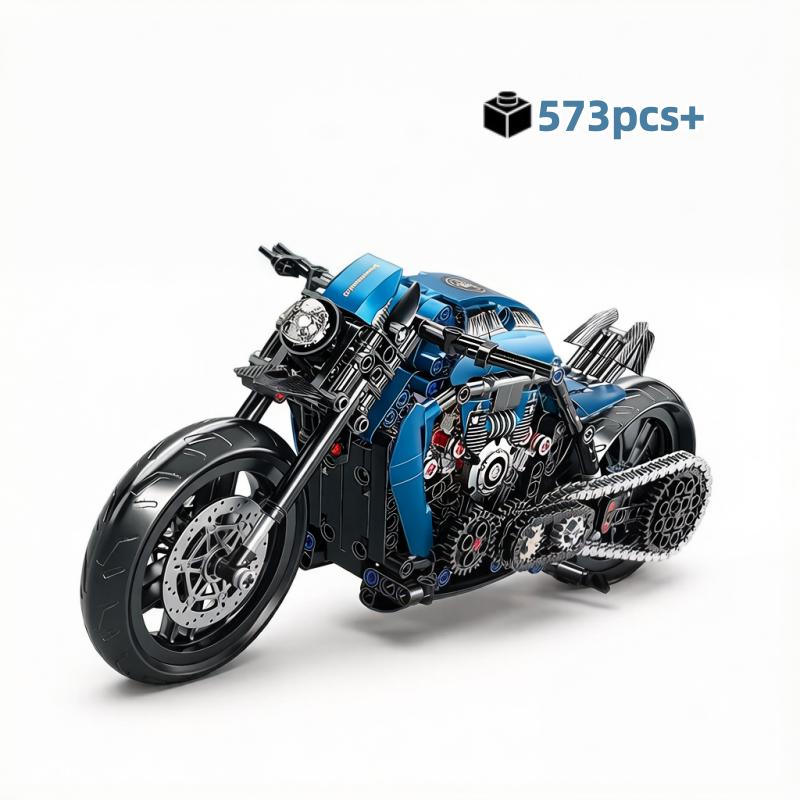 New-Off-The-Shelf 573Pcs First-Class Tech-Styleal High-Standard Blue Racer High-Standard Motorcycle-Vehicle High-Standard Assembly Top-Grade