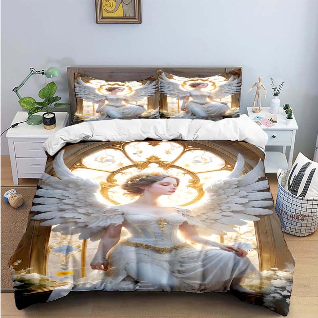 Comforter Exquisite Angel Wings Printed Bedding Sets Exquisite Set Bed Comforter Set Bedding Set Luxury Birthday Gift