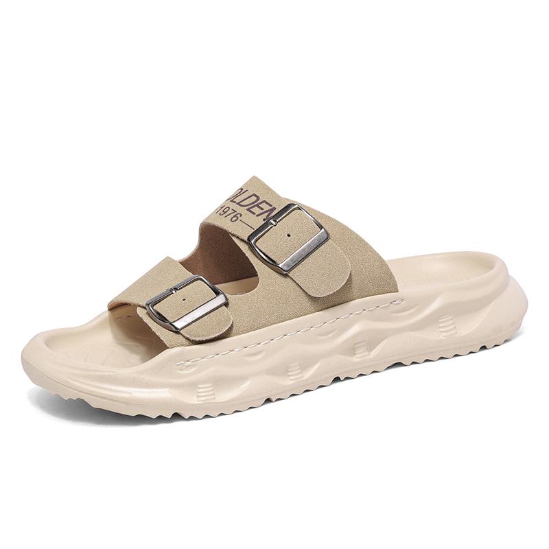 

Fashion Summer Open-toe Flip-flops Man Beach Shoes for Men Light Rubber Foam Sole Fashion Casual Non-slip Large Size Slippers Shoes Man 39 бежевый
