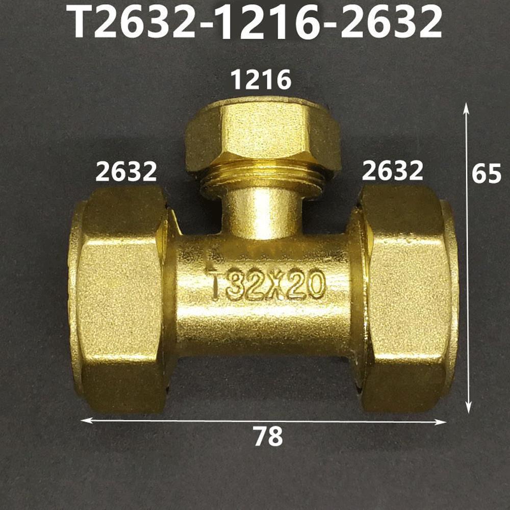 Brass Compression Tee Pex 1216/1418/1620/2026/2632 Pipe Fitting Equal Reduced Aluminum Plastic Pipe Fittings for Floor Heating