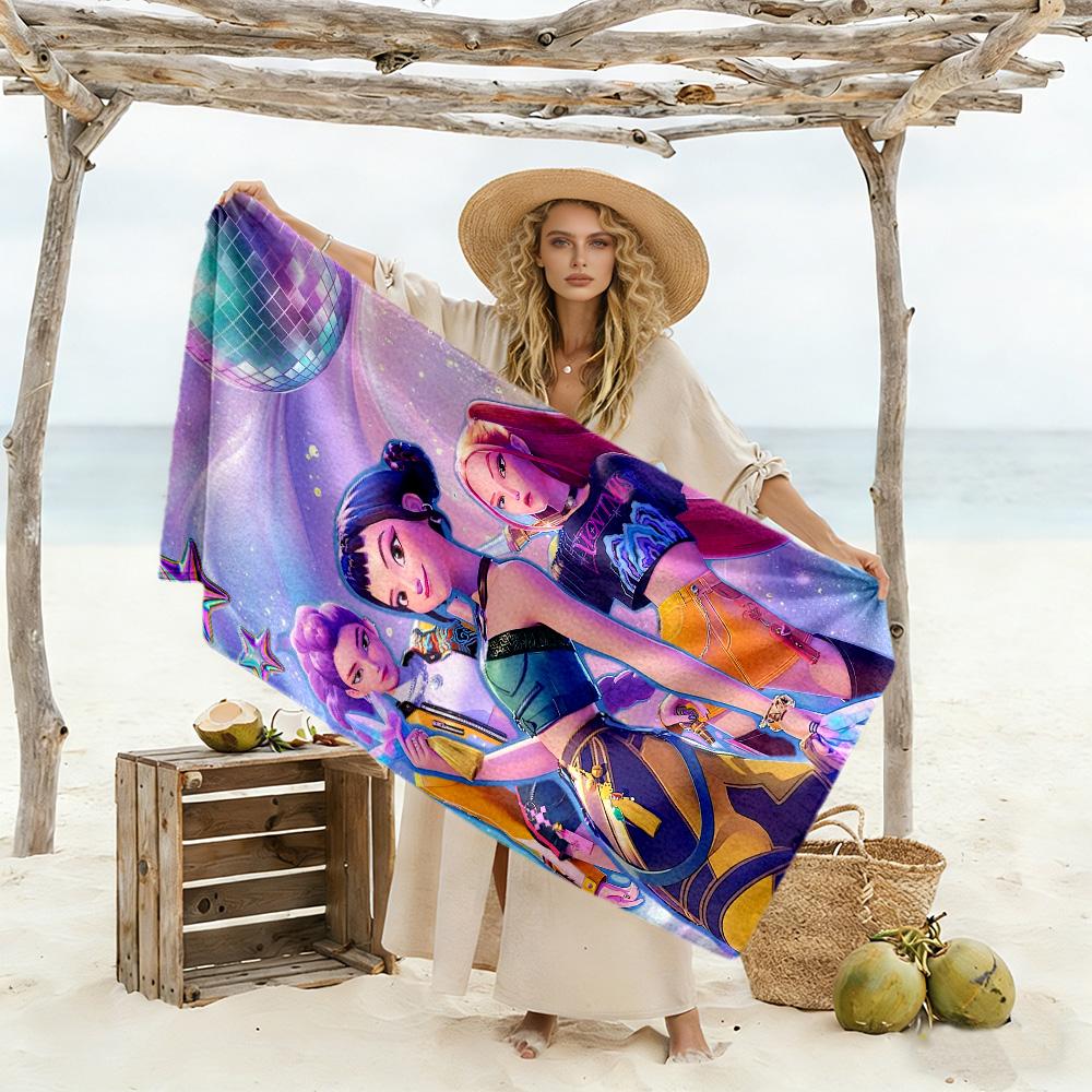 Kpop Demon Hunter Beach Towel Quick-Dry Soft Microfiber Comfortable Lightweight Suitable for Swimming, Gym, Camping, Yoga Vacation