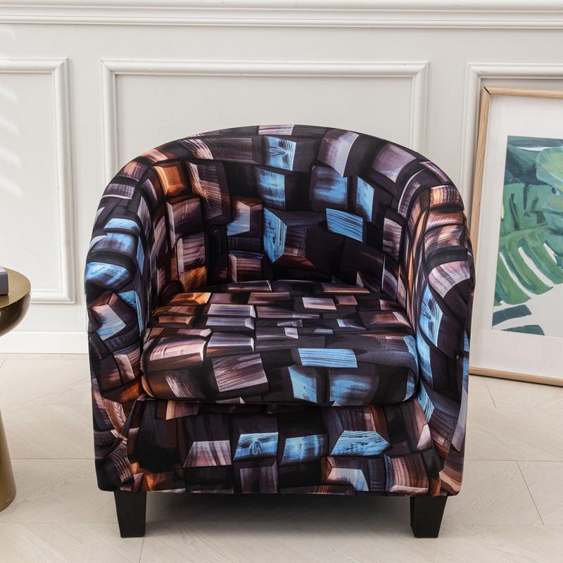 Club Chair Slipcover 2 Piece Stretch Printed Round Barrel Chair Covers Removable Tub Chair Slipcover With Elastic Bottom