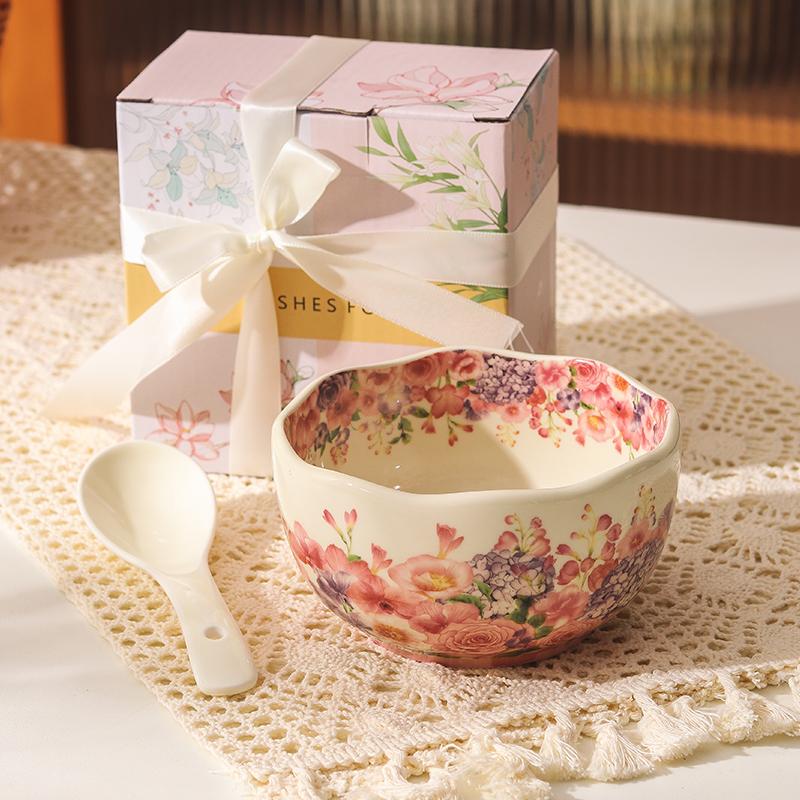

Oil Painting Ceramic Rice Bowl Spoon Tableware Personal Dining Bowls Dessert Bowl For Food High End Household Bowls 4.5 inch