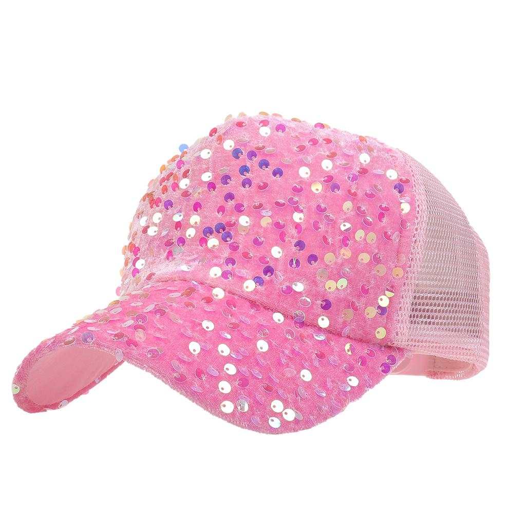 Fashion Ladies Full Sequin Decor Trucker Cap, Shiny Mesh Back Peaked Hat, Adjustable Sun Protection Baseball Hat for Outdoor Vacation