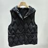 Autumn and winter new hooded short fashion down jacket women's V-shaped pressed line vest white duck down to keep warm in winter