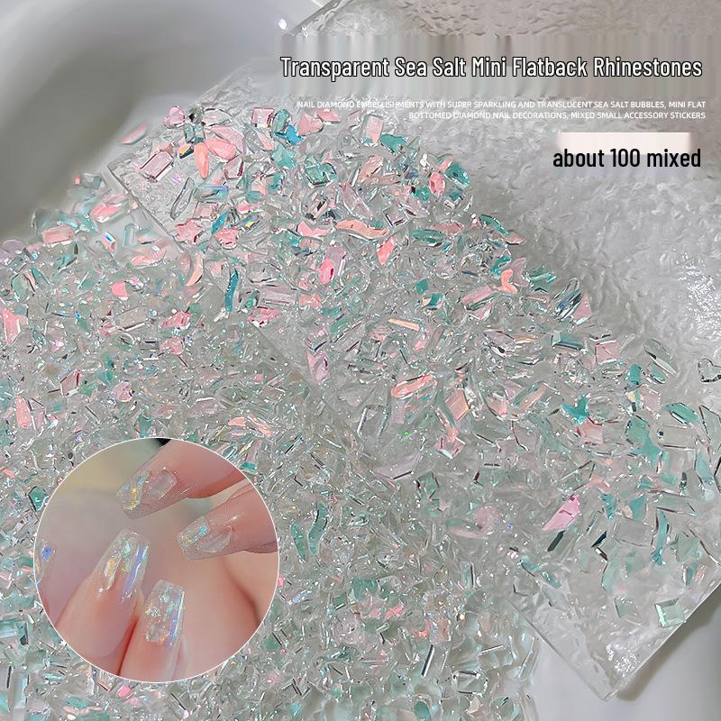 

Sea Salt Bubble Nail Art: Aurora Rhinestones on Transparent Base