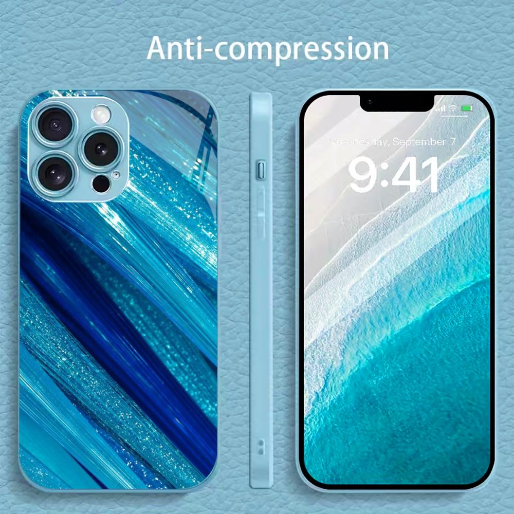 Light blue Dark blue Man Protect PhoneCase Glass PhoneCase for iPhone 17 16 15 14 13 12 11pm Pro Plus Dropresistant cellphone