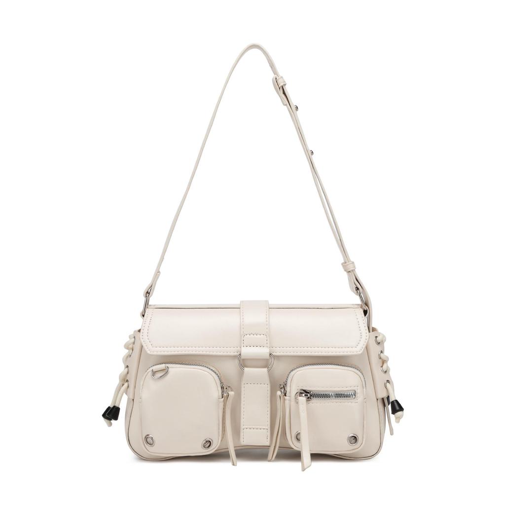 Trendy Textured Baguette Underarm Bag - 2024 Niche Design Shoulder & Messenger Motorcycle Bag for Women