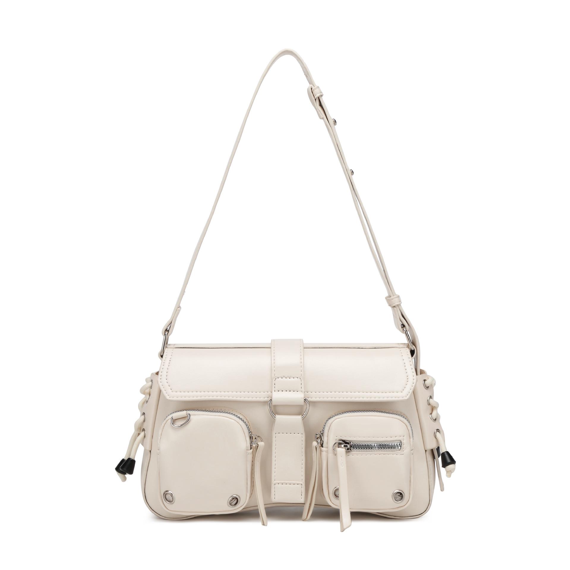 

Textured Trendy Hot Girl 2026 Baguette Shoulder & Messenger Motorcycle Bag білий
