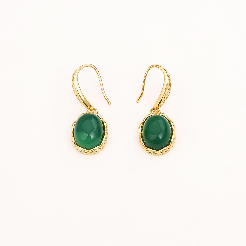 Elegant Gold-Plated Natural Stone Earrings for Women - Fashionable Autumn/Winter Style