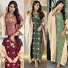 AB391 Women's Embroidered Color Block Dubai Jalabiya Dress
