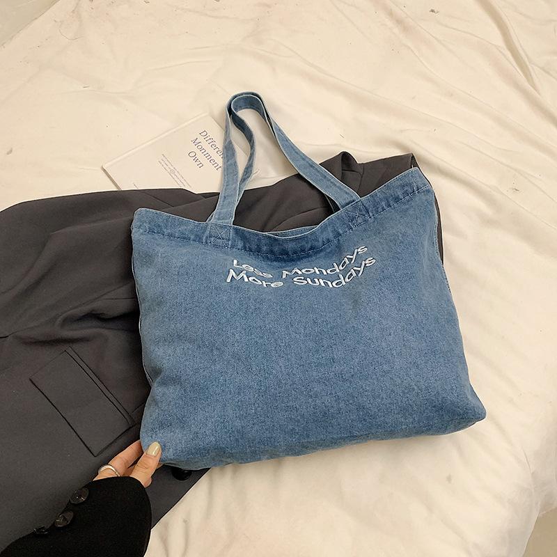 

Вышитые буквы джинсовая модная классическая сумка американская сумка через плечо портативная женская сумка светло-синий