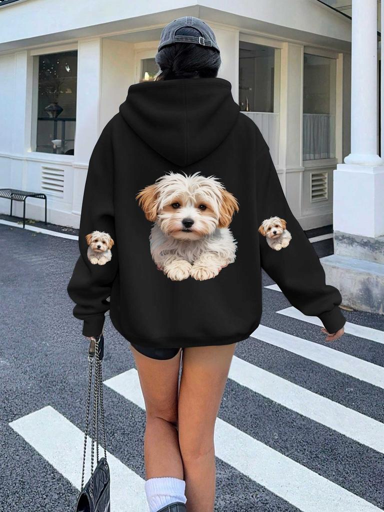 Fluffy Maltipoo On Plaid Fabric women's hoodies