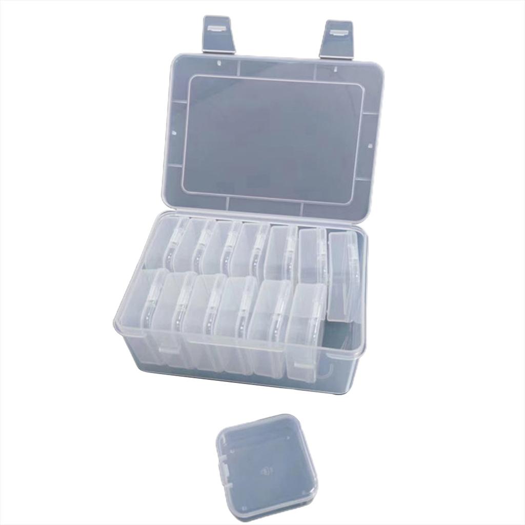 14Pcs Small Plastic Storage Box with Hinged Lids - Clear Bead Organizer