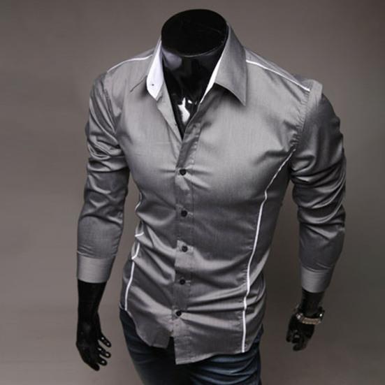 Men Shirt Single-breasted Business Formal Slim Autumn Shirt for Work