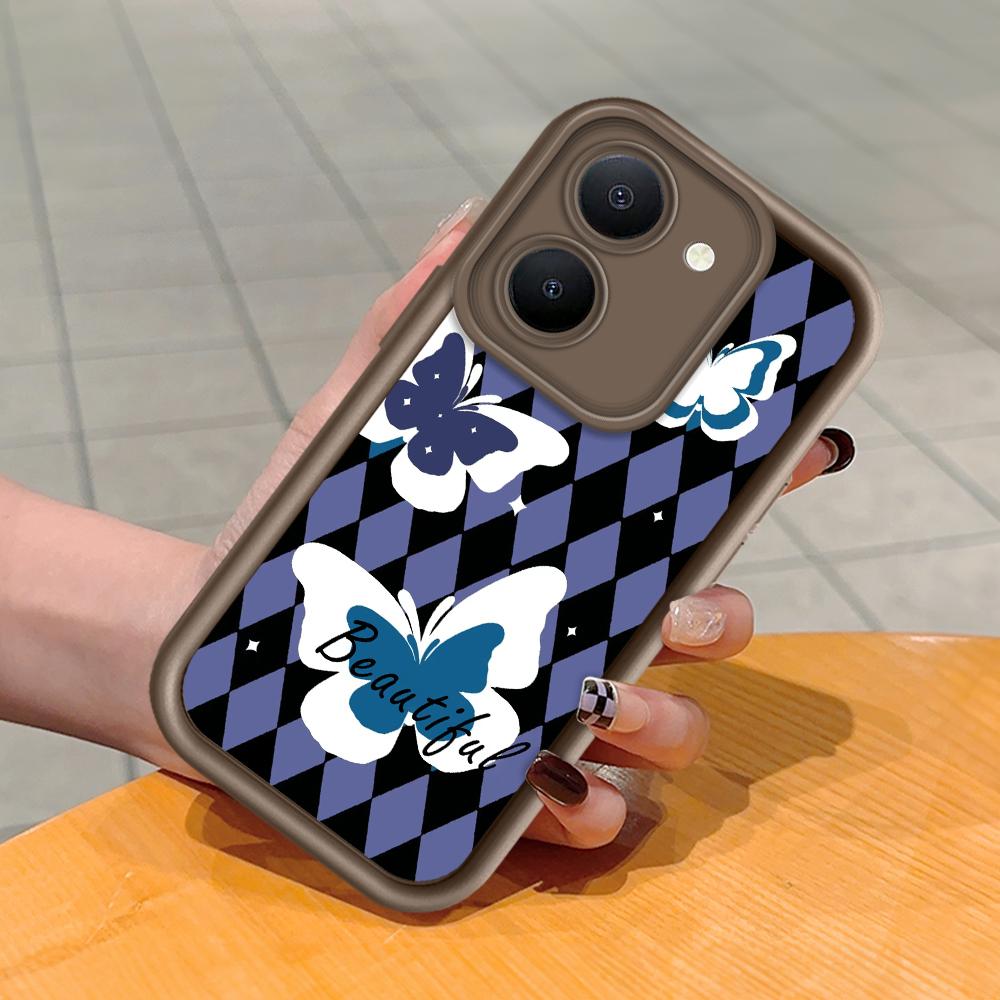 Soft Silicone Square Ladder Printing Pattern Phone Casing Full Cover Camera Shockproof Protection Rubber Case for Vivo