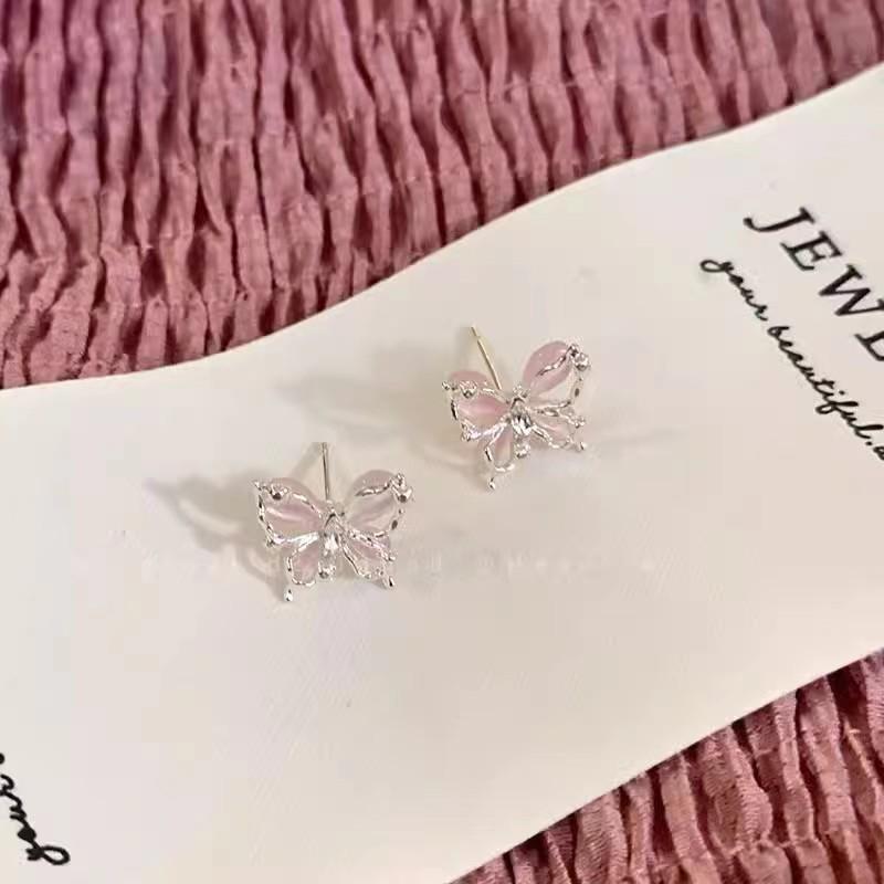 Fall in Love - Pink Zircon Butterfly Earrings: High-End, Light Luxury Design for Women (2025)