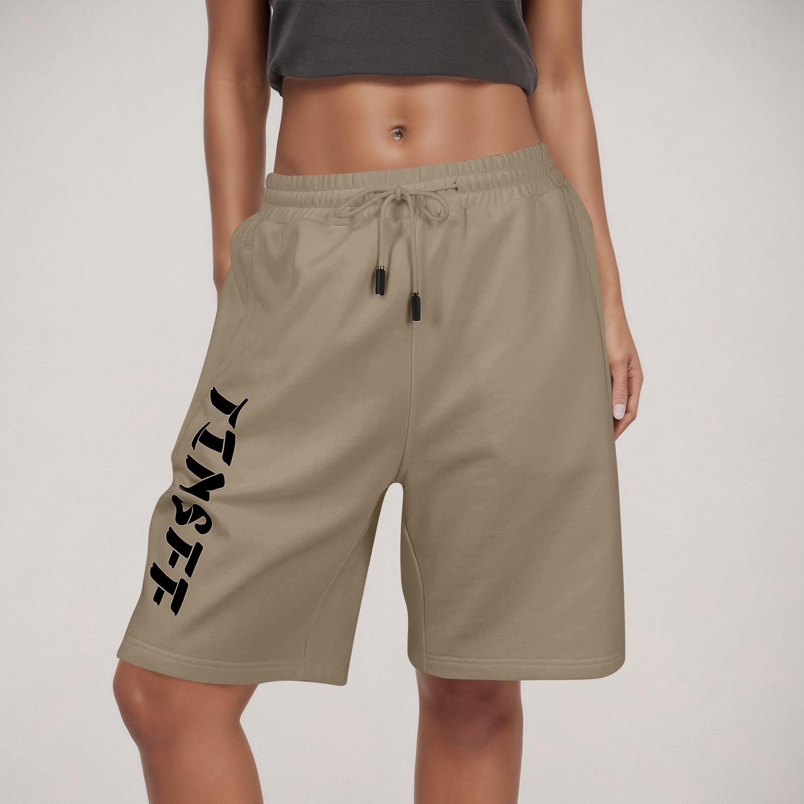 

Женские спортивные шорты с карманами из хлопка с французской завязкой, летние повседневные шорты для тренировок M хаки