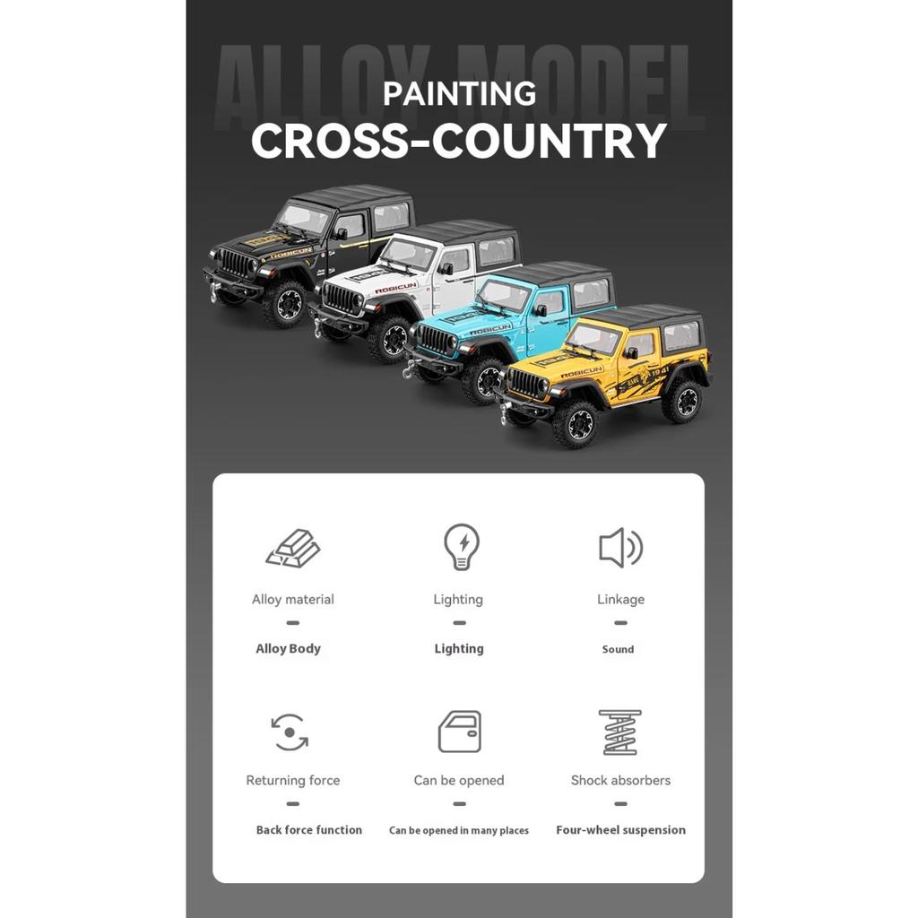 1/24 Jeep Dual-form Alloy Model, Cool Sound and Light, Four-wheel Shock Absorption, Exquisite Desktop Ornaments