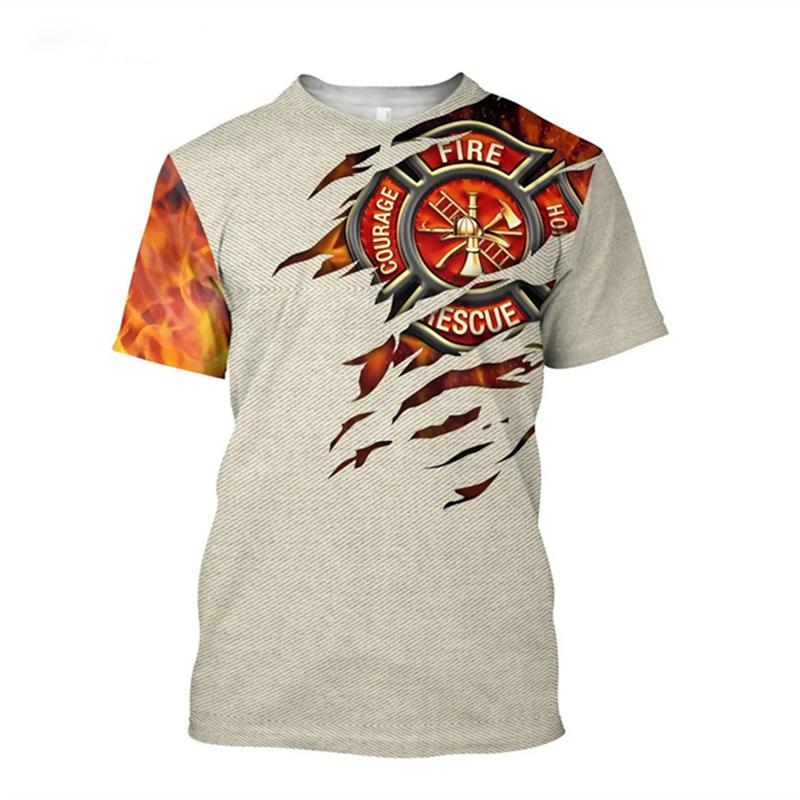 Summer Fashion Comfortable Loose Round Neck Short Sleeve Large Size T-shirt Creative Firefighter 3d Printed Men's Casual Sports T-shirt