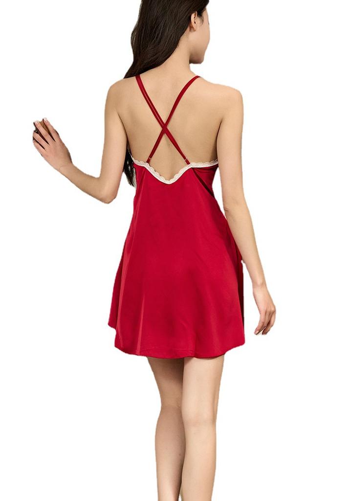 1011 New Women's Pajamas, Spring/Autumn/Summer, Ice Silk Pure Desire Style, Sexy Spaghetti Strap Nightdress, Silk Two-Piece Set