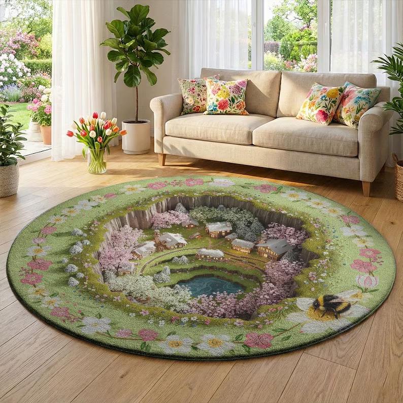 Enchanting Stream Carpet Cave Pattern Mat 3D Area Rug for Living Room Bedroom Home Decoration Bedroom Carpets for Living Room