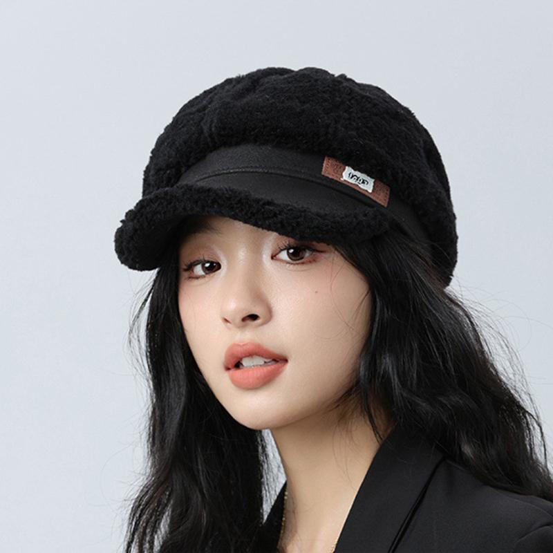 Thick Plush Stitching Octagonal Cap Women's Winter Warm Beret Ear Protection Cap