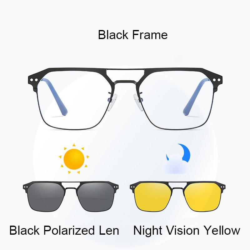 Magnet Clip Square Myopia Sunglasses 3 In 1 Clip On Metal Frames Prescription Computer Eyewear For Men Women