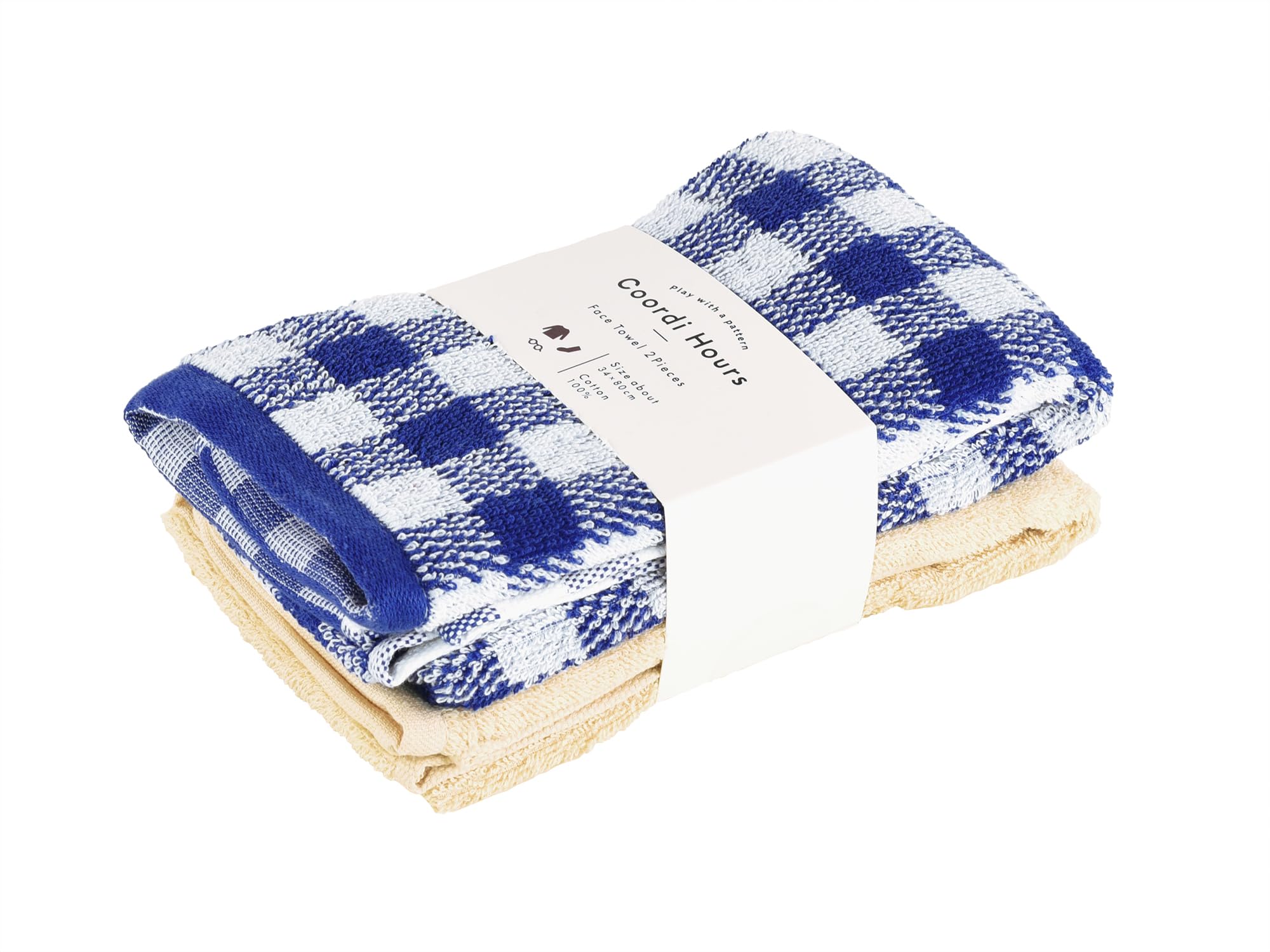 

Kosugizen Coordi Hours Face Towel Gingham Check Color 34 x 80cm Coordinate with Towels Medium Thickness Type Set of 2 #03 + Navy/Greige (Standard)