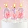 3D Number Cake Decorating Candles Cute Pink Bow Baby Girl Birthday Cake Topper Decor Wedding Party Supplies 0-9 Digital Candle