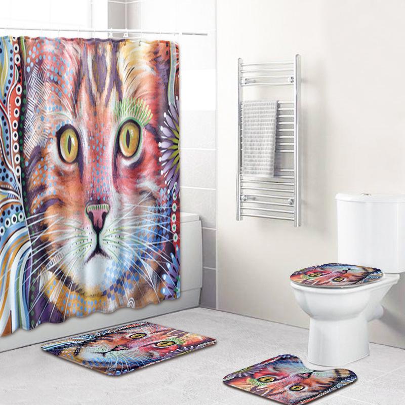 Colored Animals Elephant Lion Horse Bathroom Non-Slip Floor Mat Shower Curtain Carpet Personality Cool