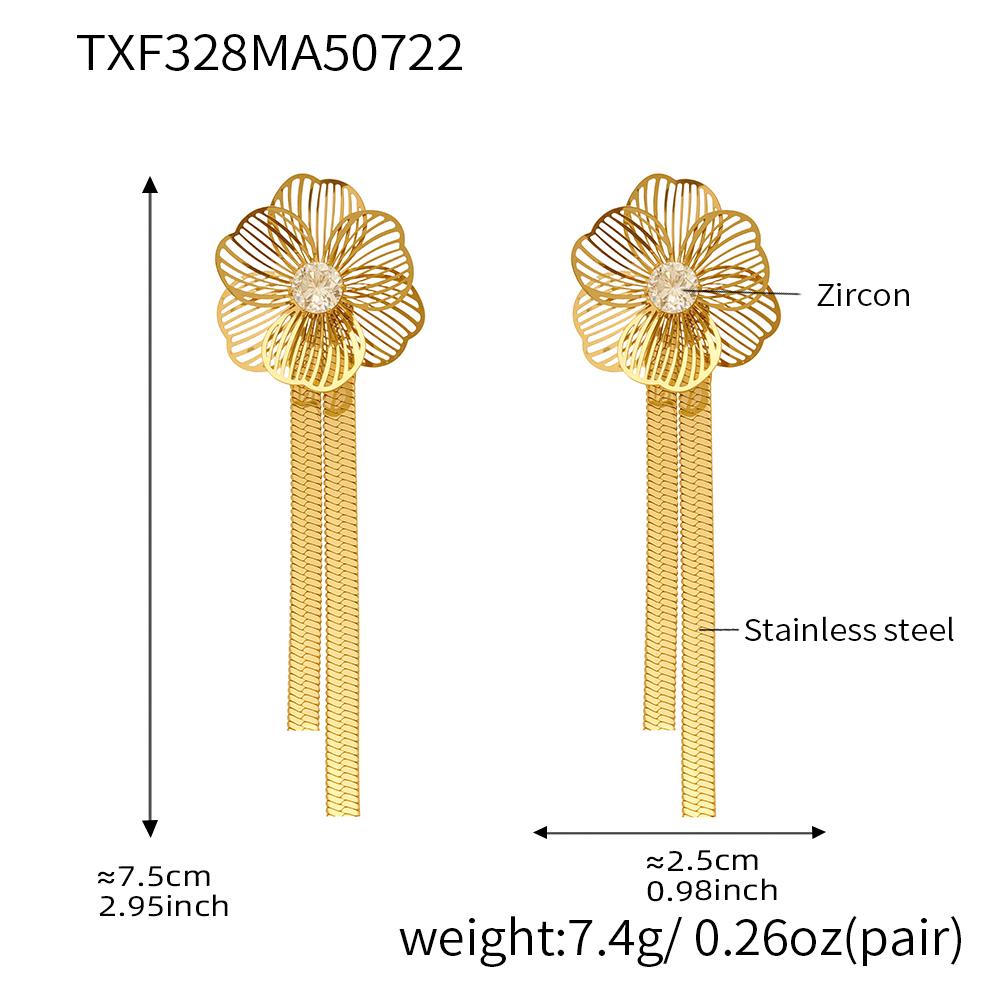 Flower Earrings Necklace Bracelet Ring In Stainless Steel Herringbone Chain Necklaces Bracelets Tassel Stud Earring For Women