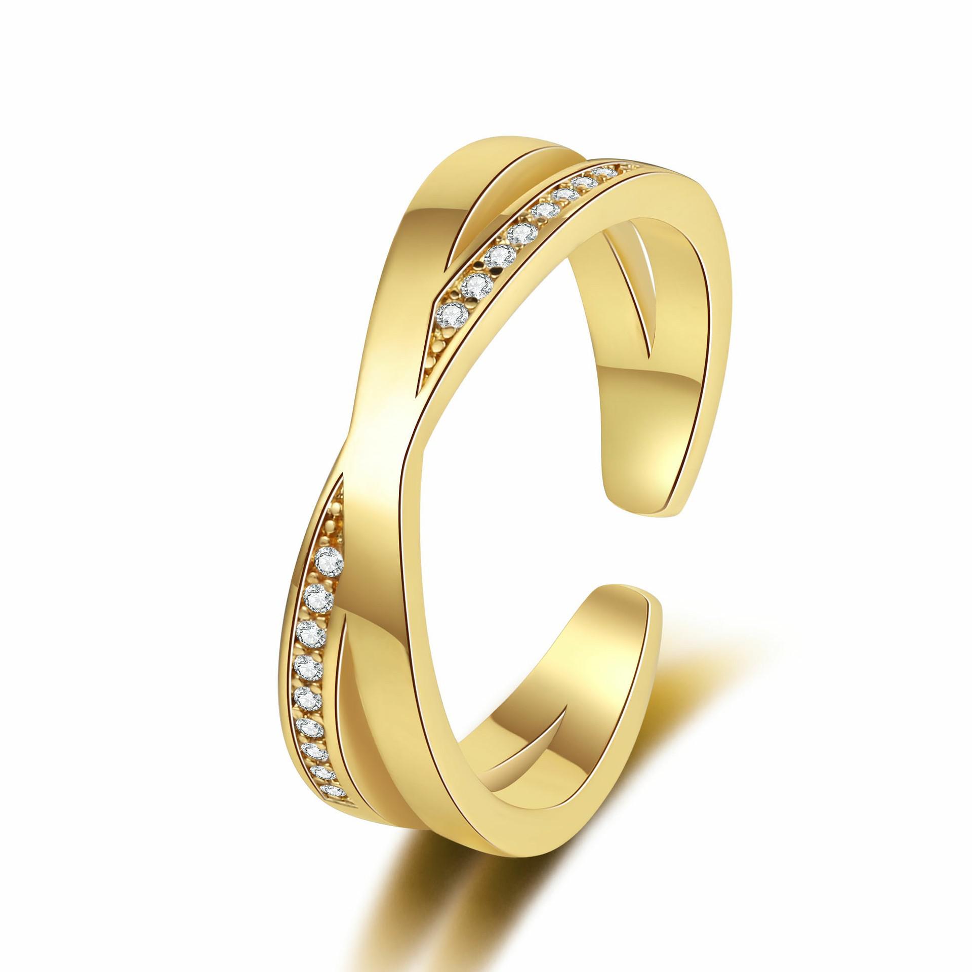 

High-End European & American Fashion Zircon Cross Ring for Women - X Fork Pave Diamond Open Index Finger Ring, Simple Ins Style Adjustable Open