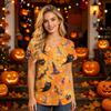 Women V Neck Short Sleeve Work Top with Pockets Halloween Print Scrub Shirt for Healthcare Professionals Uniform