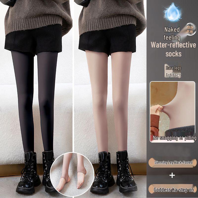 Waterlight High Waist Fleece-Lined Nude Stockings for Women - Thick, Natural Flesh Color Pantyhose for Spring, Autumn, Winter
