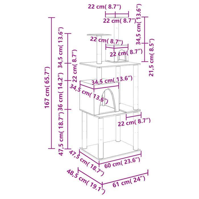 VidaXL Cat Tree with Sisal Scratching Posts Cream 167 Cm , Cat Tower, Cat Scratcher, Cat Post, Cat Furniture 172067