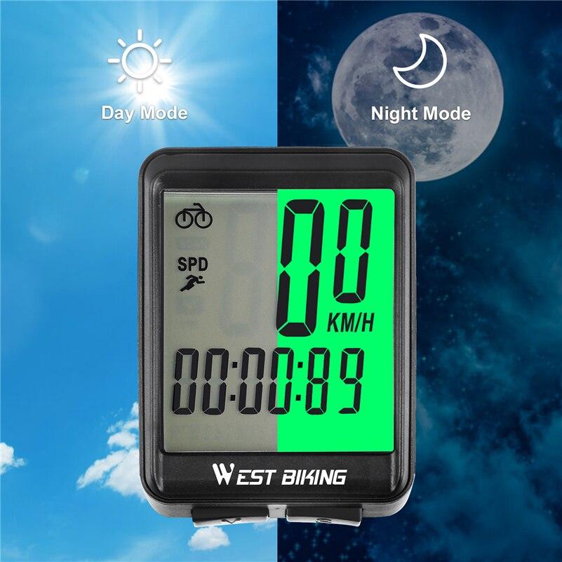 WEST BIKING Bike Wireless Computer MTB Road Bike Odometer Waterproof With Backlight Cycling Speedometer LED Rate Stopwatch2