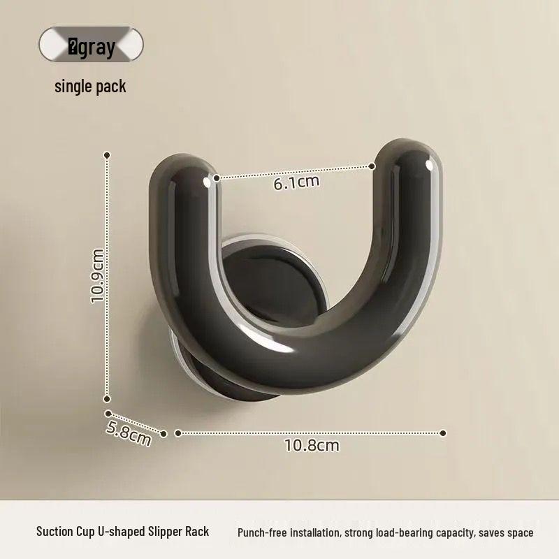 U-Shaped No-Punch Suction Cup Bathroom Slippers Rack - Wall-Mounted Draining Hook Hanger