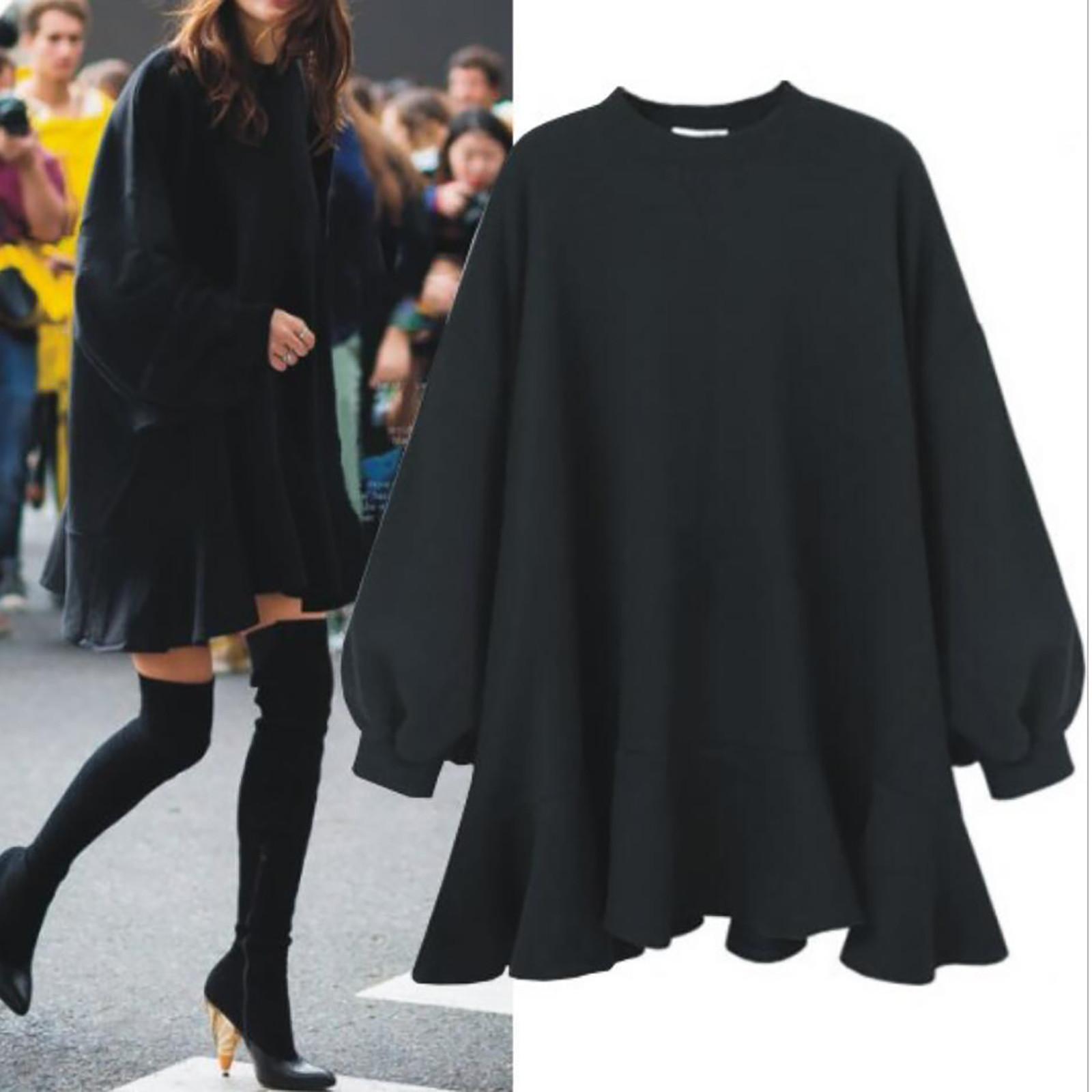 

Женское платье-худи с длинным рукавом и карманом, толстовка на талии L чёрный