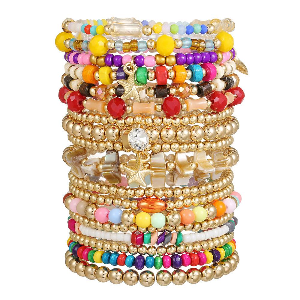 Bohemian Style Handmade Beaded Bracelets Set With Wooden Shell Glass Beads For Beach Vacation Gift