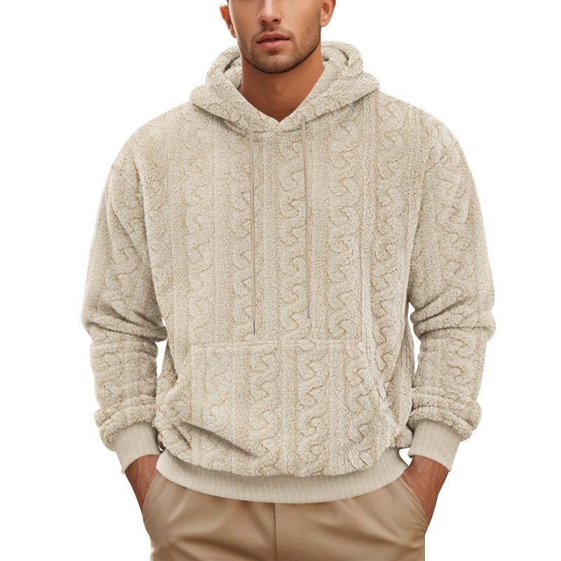 

Cross-border American High Street Autumn and Winter New Men s Hooded Jacquard Teddy Velvet Sports and Leisure Trend Sweater S абрикосовый