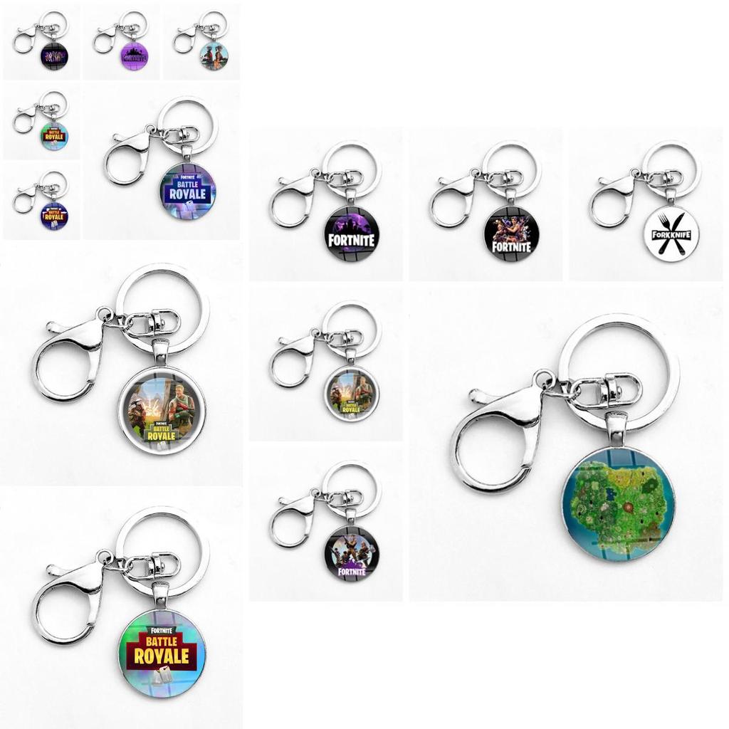 Laser Printing Cabochon Fortnite Keychain Stainless Steel Key Holder Ring Key