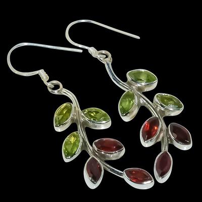 Pendiente de Peridoto Natural Hecho a Mano en Plata de Ley Sólida 925 1.75" u7M00